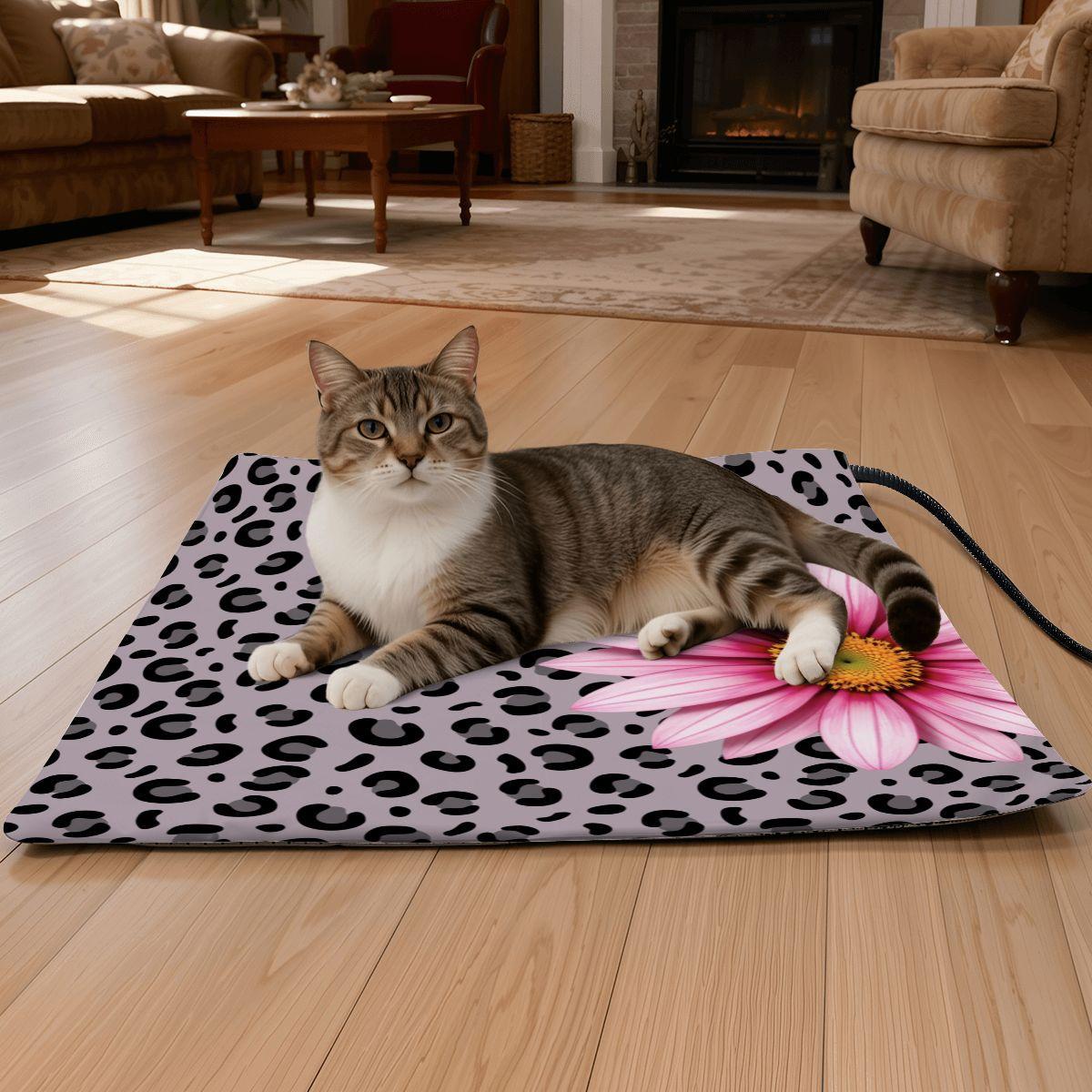 Leopard Daisy Cat Heating Pad Warmer Pet Bed Electric Thermal Blanket Cushion