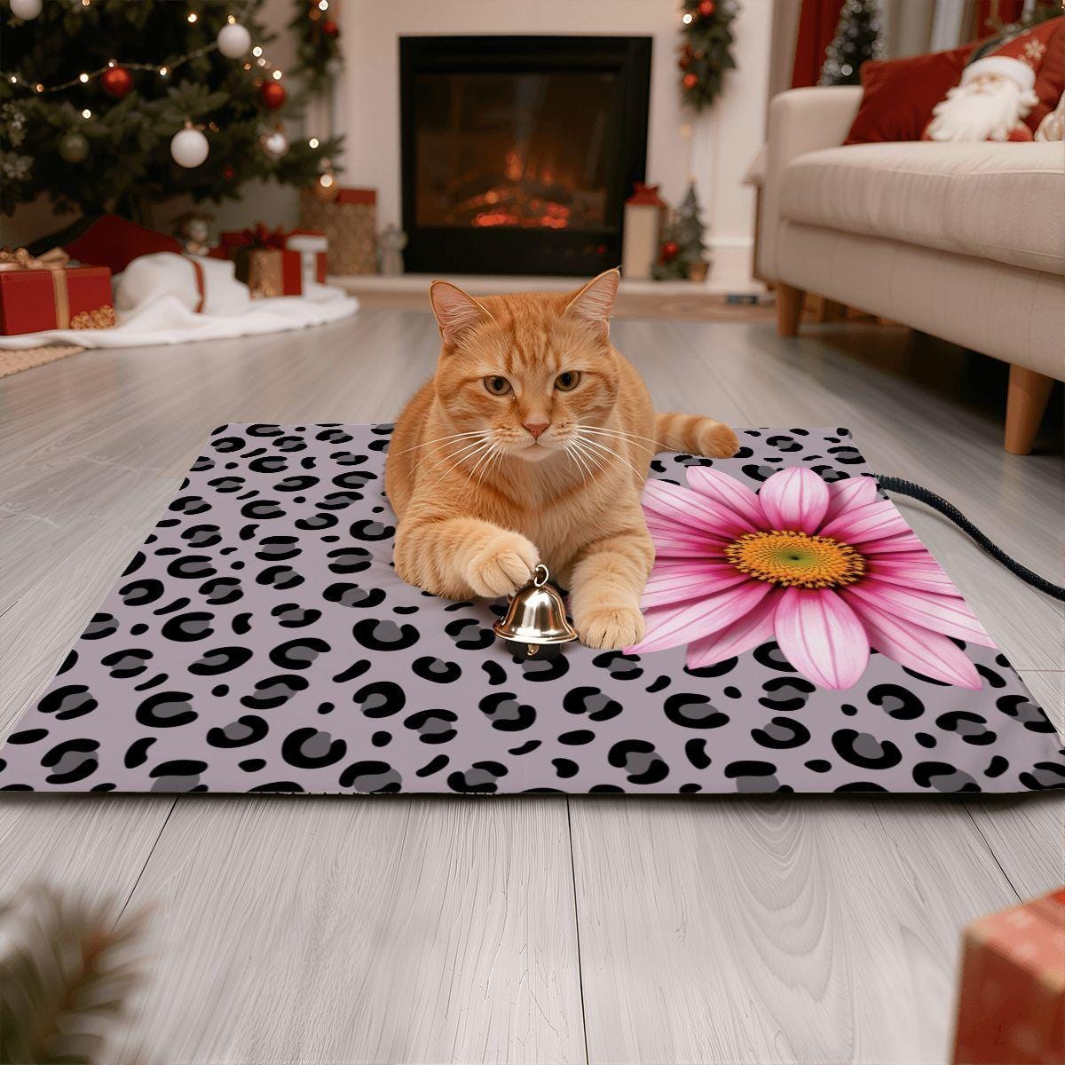 Leopard Daisy Cat Heating Pad Warmer Pet Bed Electric Thermal Blanket Cushion