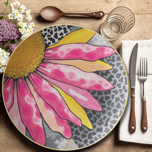 Leopard Daisy Dinner Plates - Wild Floral Animal Print Dinnerware Set for Kitchen Dining