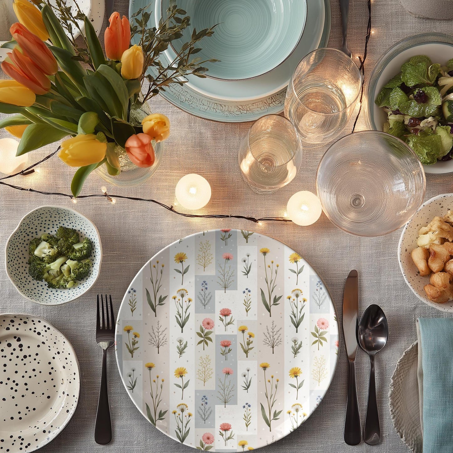 Spring Flower Dinner Plates - Floral Dinnerware Set for Kitchen Dining Table Decor