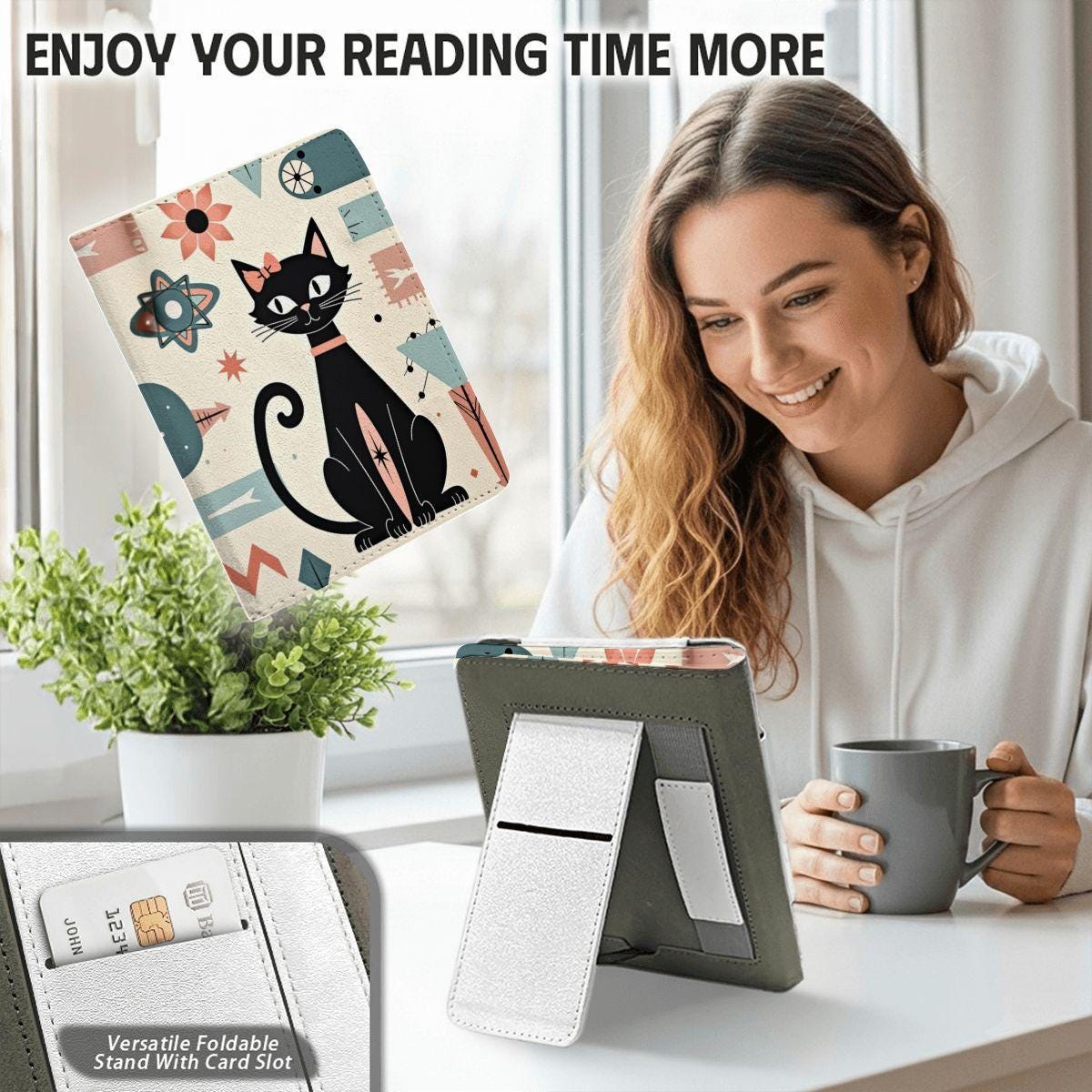 Retro Kitty E-Reader Case - Vintage Cat Kindle Cover Tablet Sleeve Protection