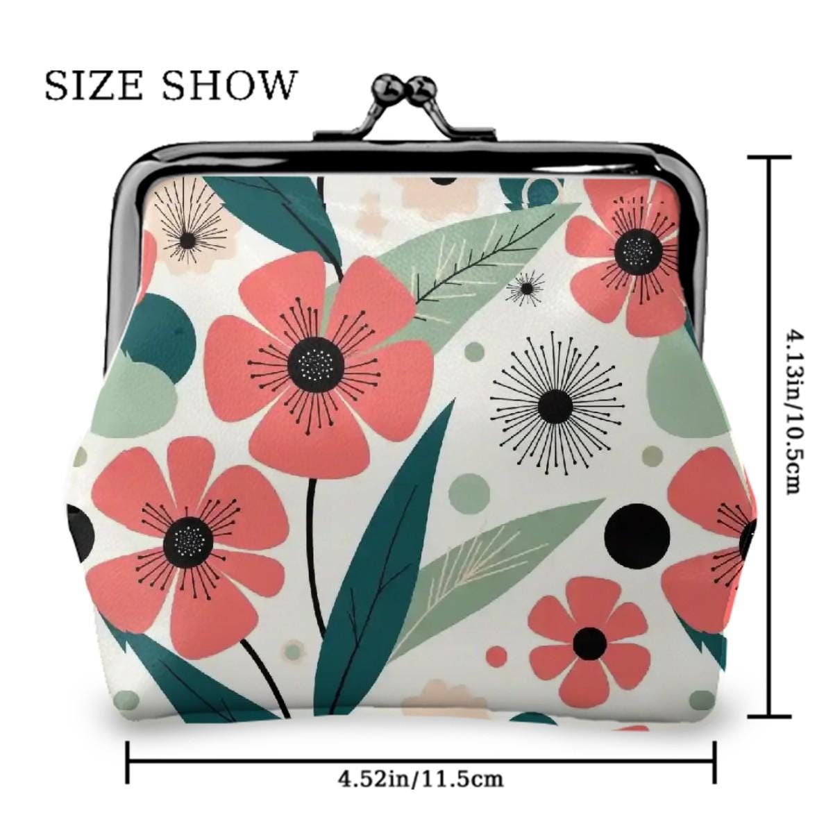Vintage Floral Women's Leather Kiss Lock Coin Purse Small Wallet Change Holder Gift