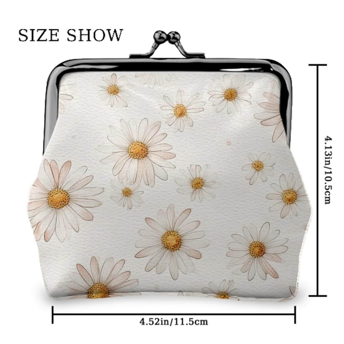 Daisy Women's Leather Kiss Lock Coin Purse Vintage Style Change Wallet Small Accessories