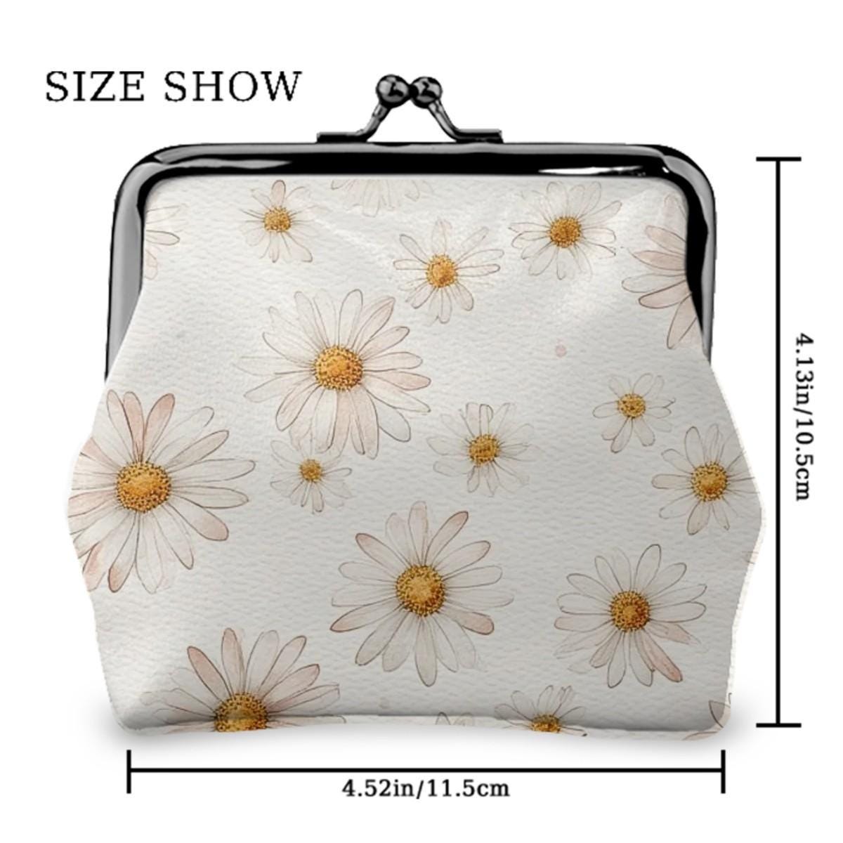 Daisy Women's Leather Kiss Lock Coin Purse Vintage Style Change Wallet Small Accessories