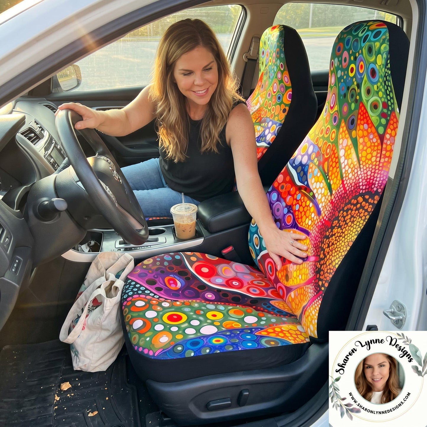 Retro Seat Covers Full Set, Colorful Floral Design with Waterproof Fabric