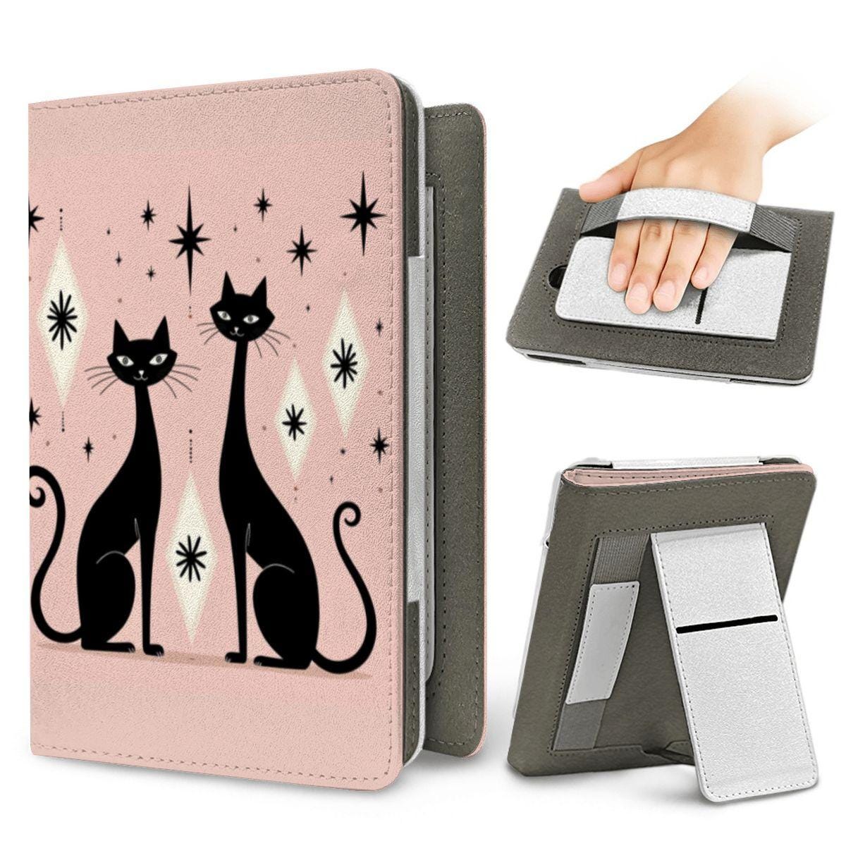 Pink Retro Cat E-Reader Case - Vintage Kitten Book Cover Protection Sleeve