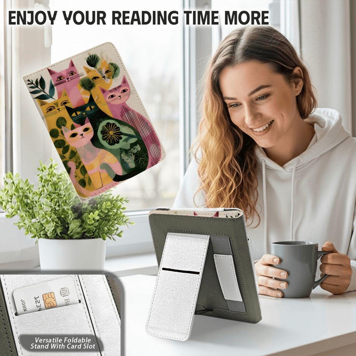 Mid-Century Cats E-Reader Case - Retro Feline Kindle Cover Book Sleeve Tablet Protector