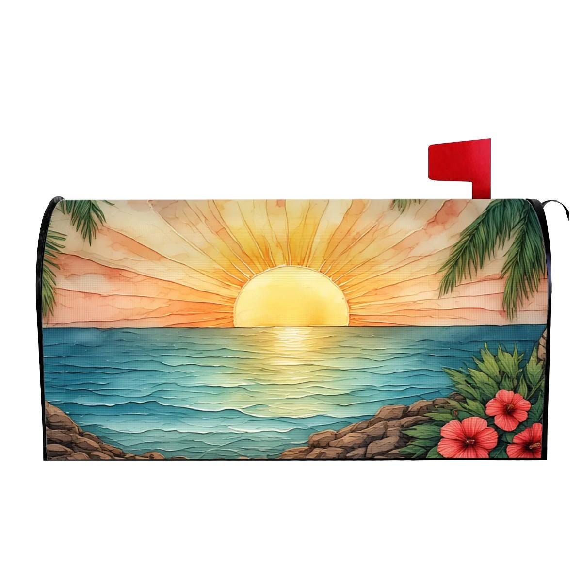 Sunny Beach Magnetic Mailbox Cover - Coastal Ocean Decor for Outdoor Post Mail Box