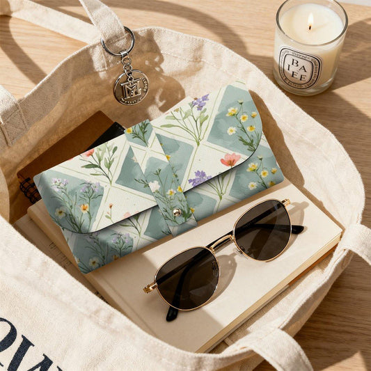 Floral Leather Eyeglass Case -  Glasses Holder with Botanical Pattern for Women