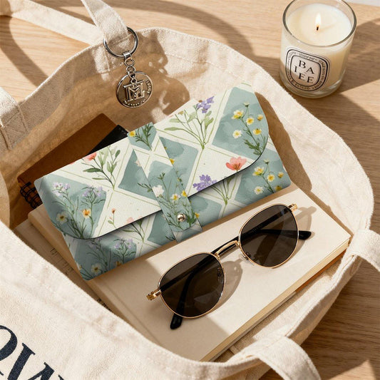 Floral Leather Eyeglass Case -  Glasses Holder with Botanical Pattern for Women