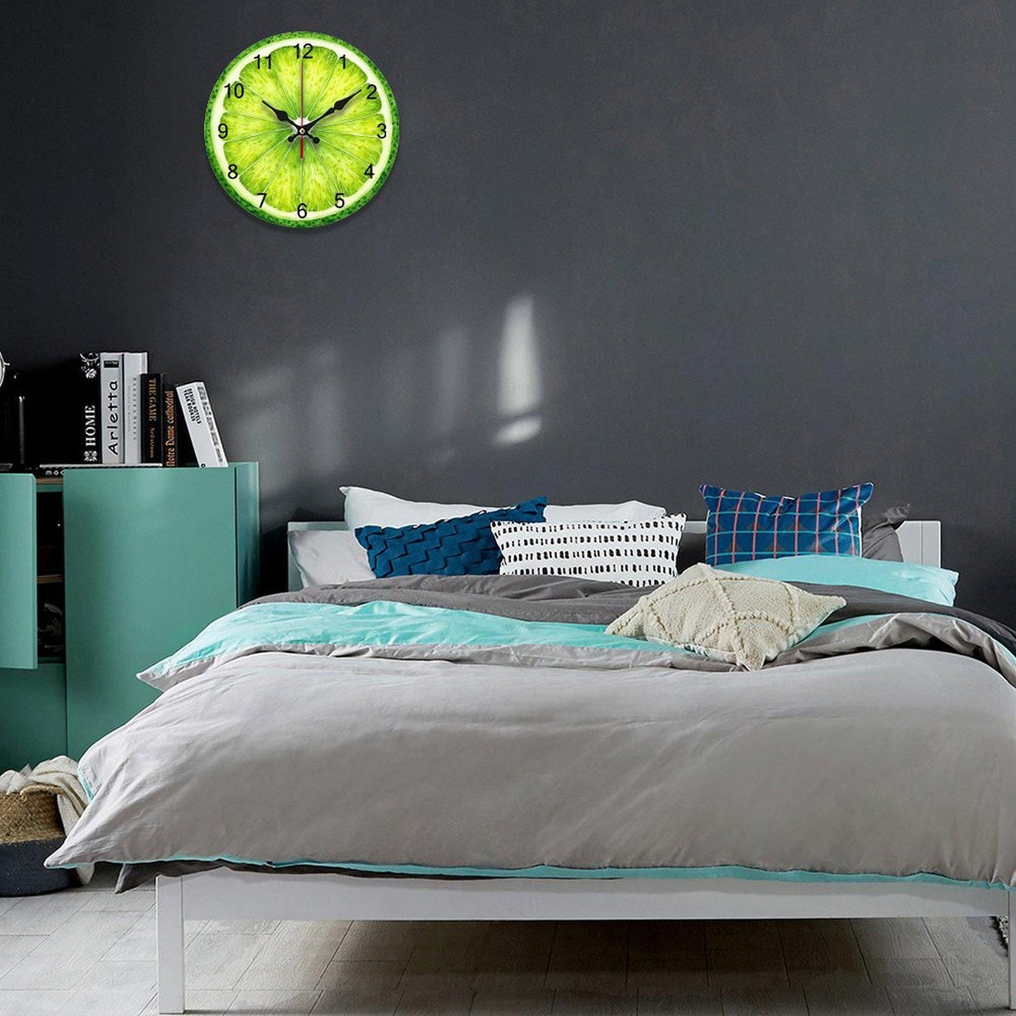 Lime Green Wooden Wall Clock Modern Minimalist Home Decor Timepiece