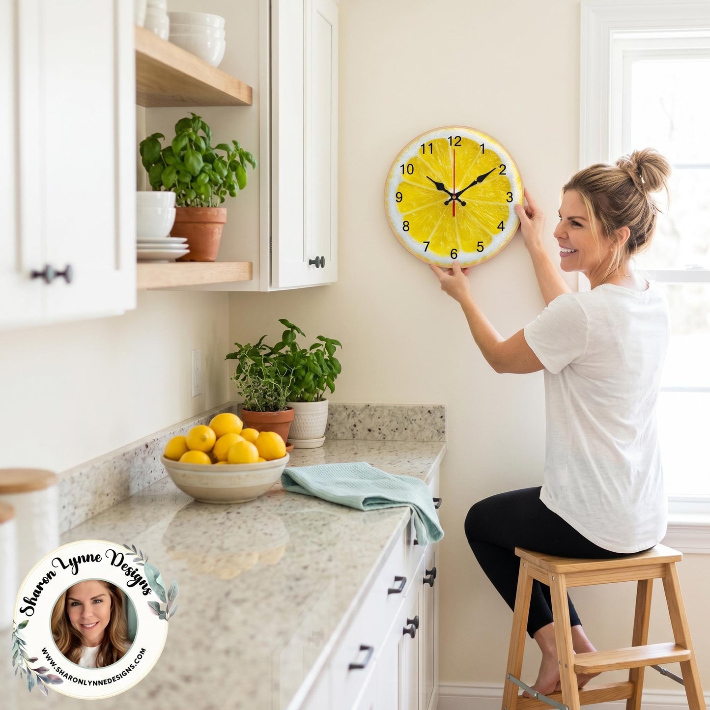 Lemon Slice Wooden Wall Clock – Vibrant Citrus Kitchen Decor, Silent Timepiece