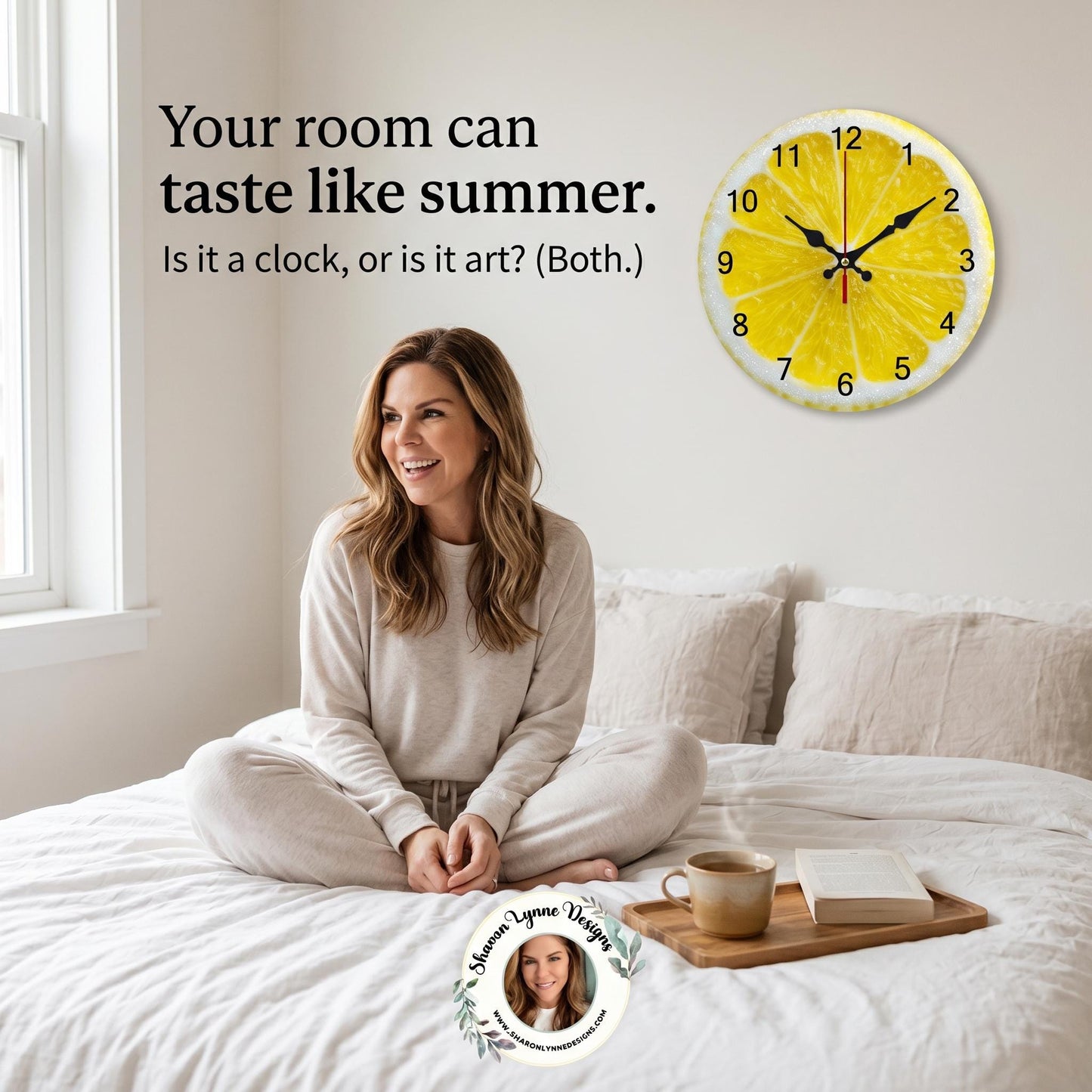 Lemon Slice Wooden Wall Clock – Vibrant Citrus Kitchen Decor, Silent Timepiece