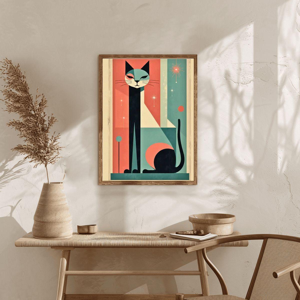 Retro Cat DIY Diamond Painting Kit - No Frame Included Mosaic Art Craft