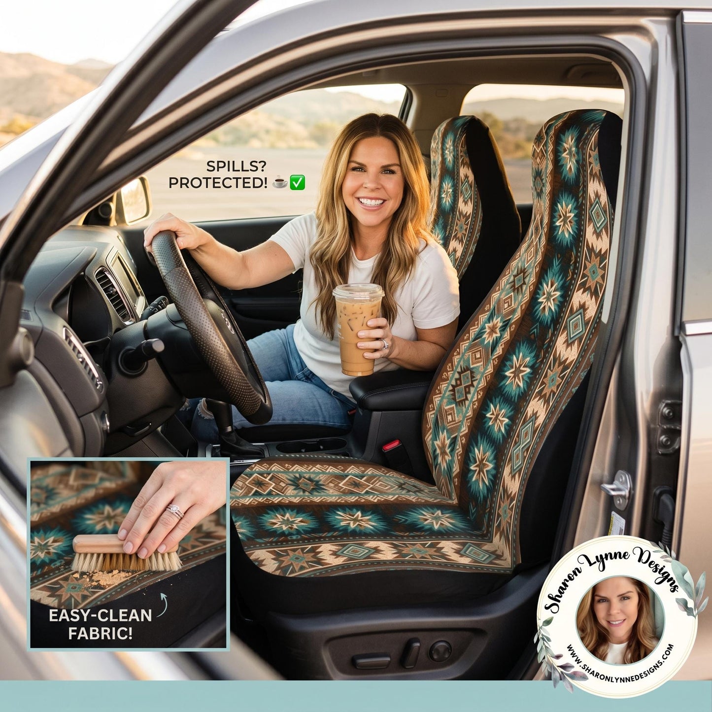 Southwestern-Inspired Full Set Car Seat Covers: Aztec, Brown Navajo Covers