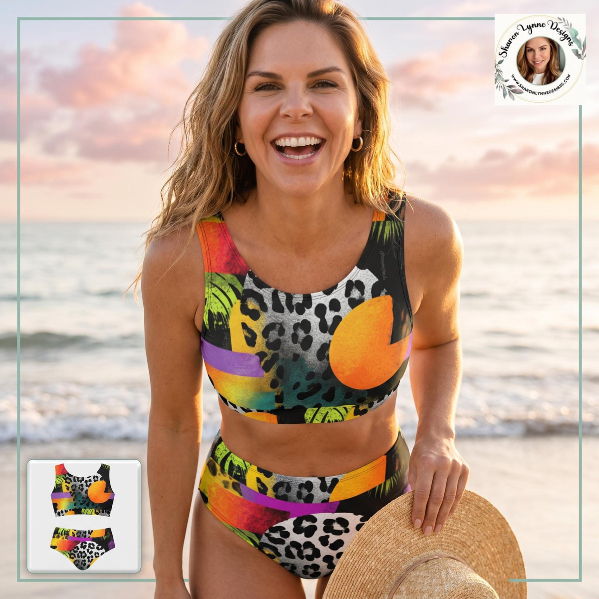 Abstract Swimsuit Crop Top Bikini Set - Two Piece Bathing Suit Beach Swimwear