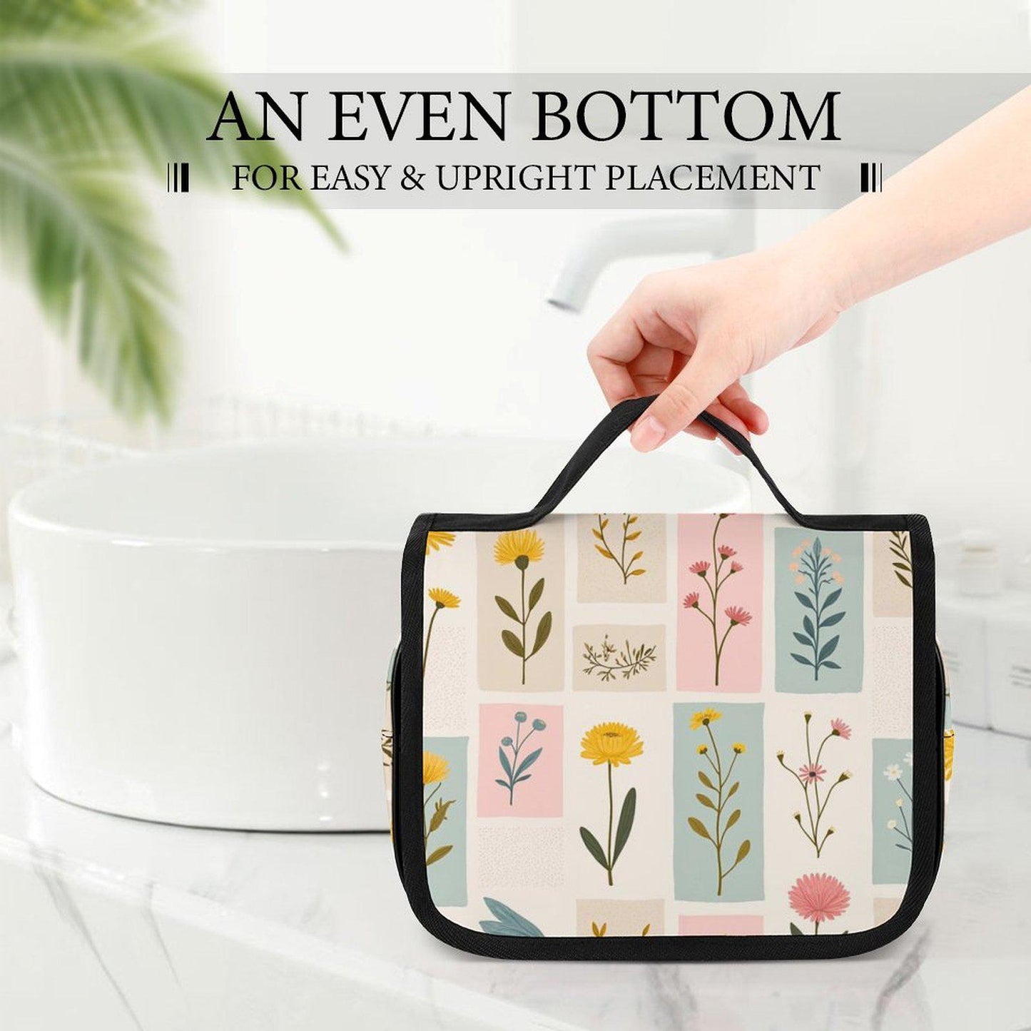 Floral Print Makeup Bag Full Coverage Design Toiletry Travel Organizer Cosmetic Pouch Storage
