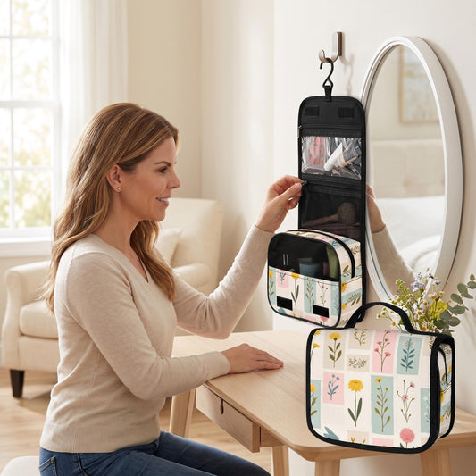 Floral Print Makeup Bag Full Coverage Design Toiletry Travel Organizer Cosmetic Pouch Storage