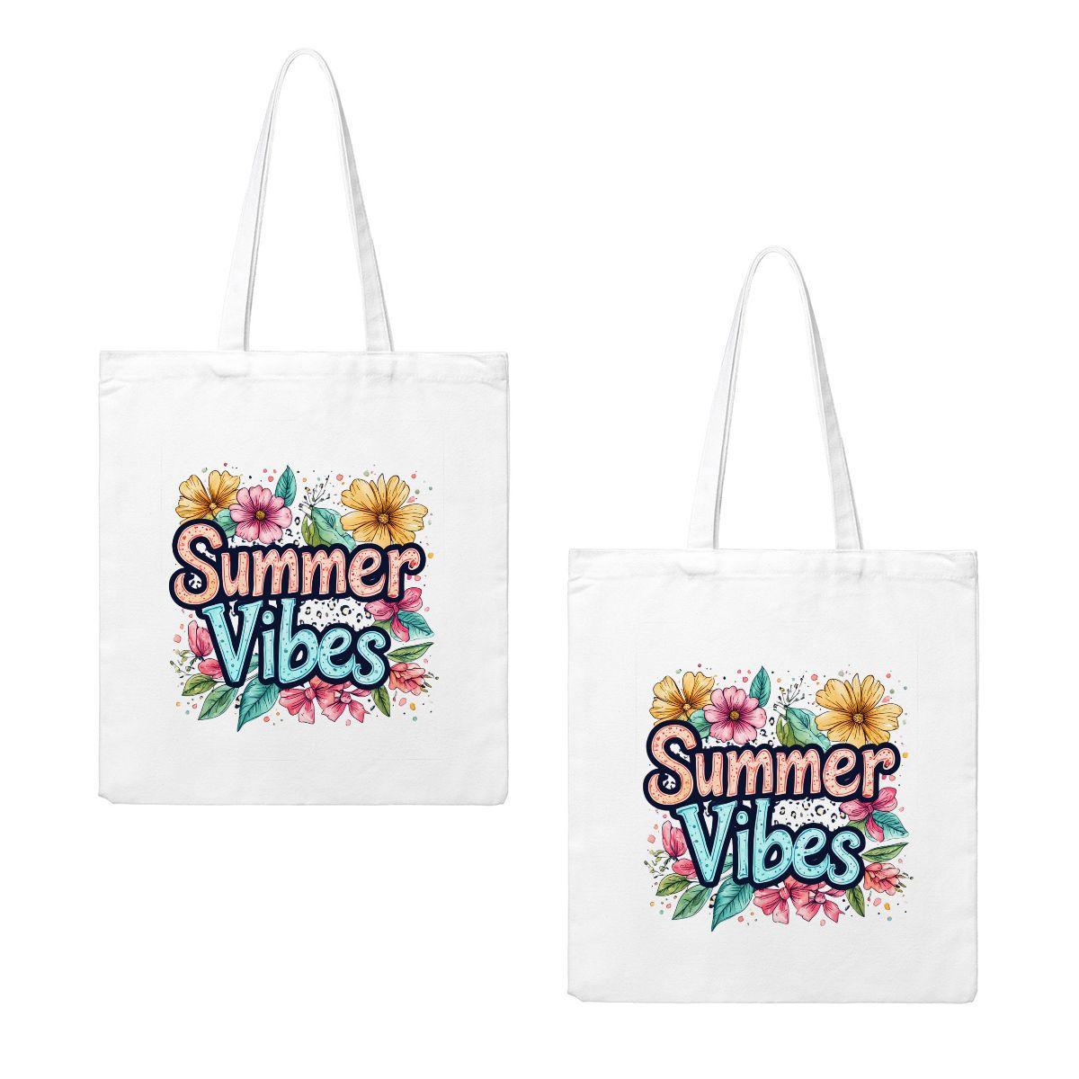 Summer Vibes Reusable Canvas Tote Bag - Eco Friendly Beach Shopping Carry All