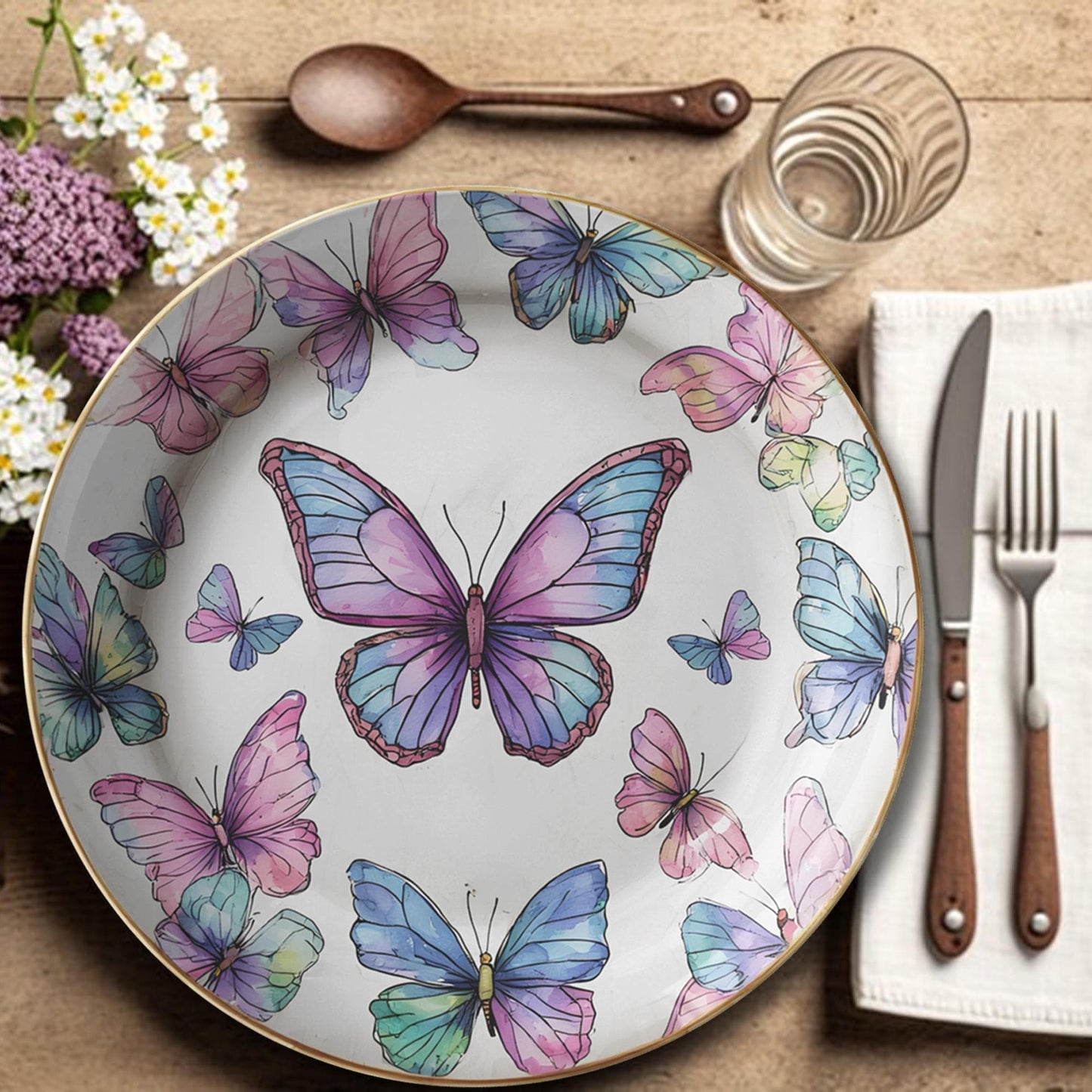 Butterfly Plates, 10-Inch Colorful Polymer Tableware, Microwave And Dishwasher Safe
