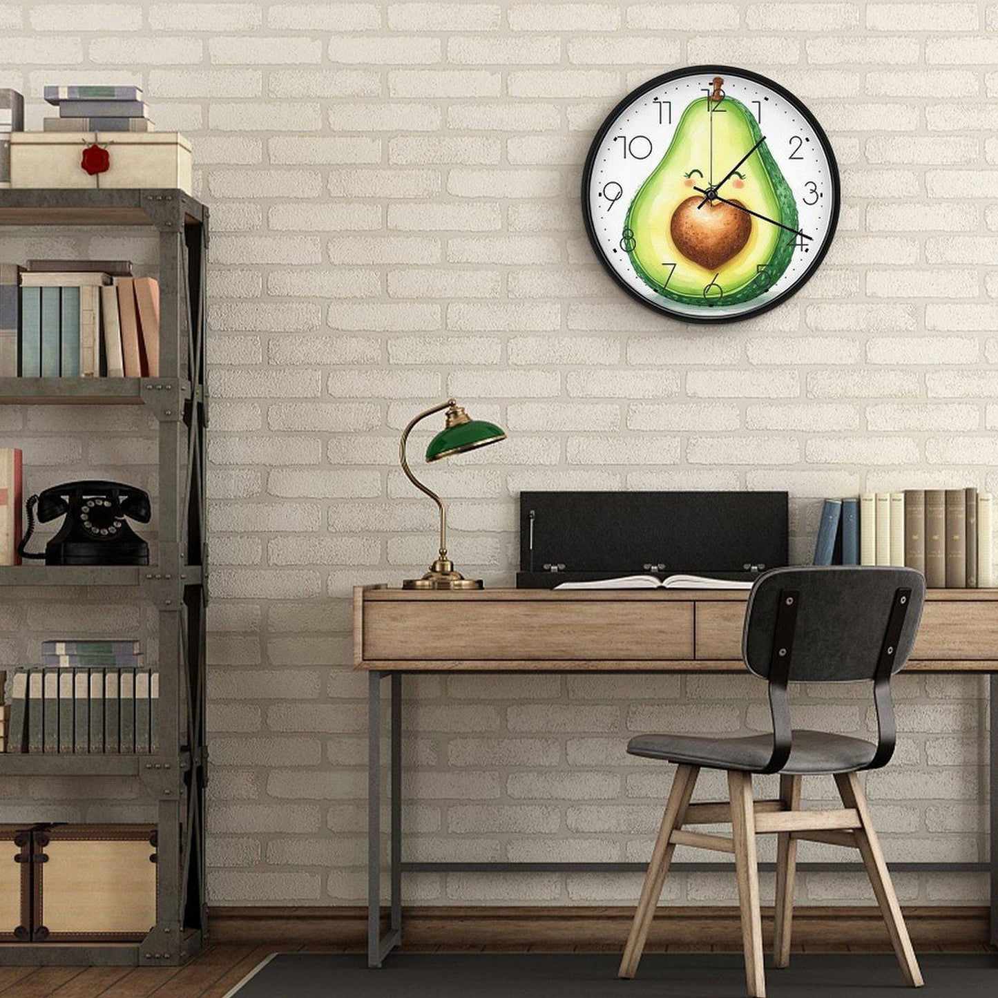 Happy Avocado Wall Clock - Kitchen Decor Timepiece Green Fruit Design Home Office Art