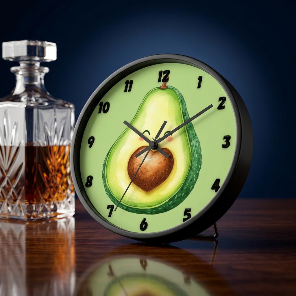 Smiling Avocado Heart Wall Clock | Whimsical Kitchen Decor, 10 Inch Wood Frame