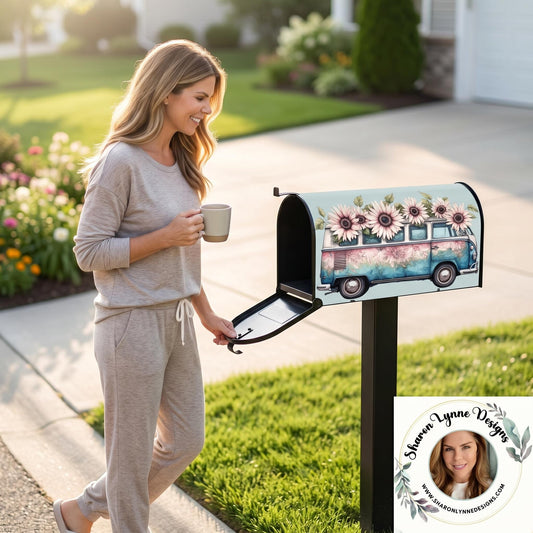 Hippy Bus Magnetic Mailbox Cover - Vintage Van Groovy Peace Love Outdoor Mail Decor
