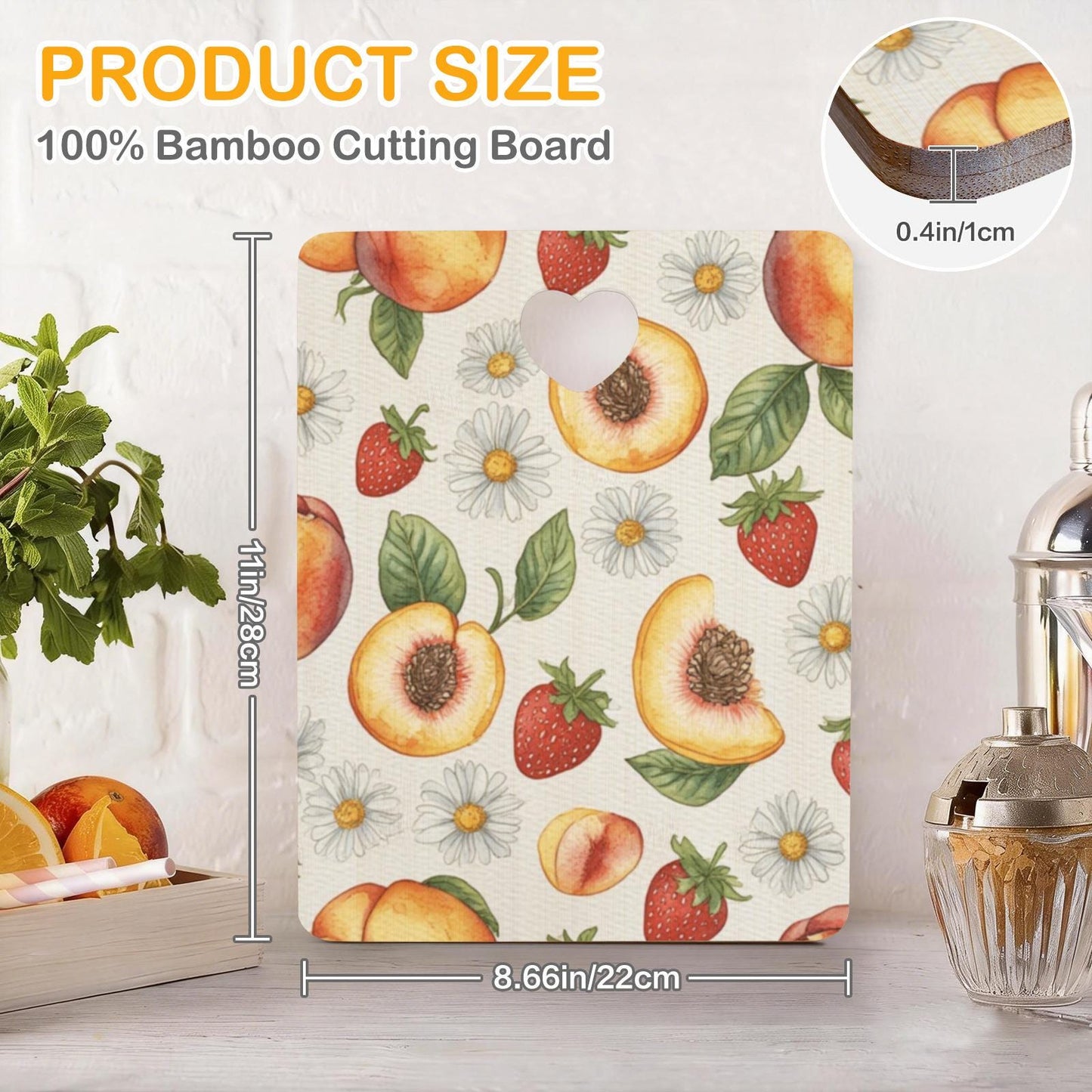 Bamboo Fruit Cutting Board Heart Cutout Summer Kitchen Decor Serving Tray Gift