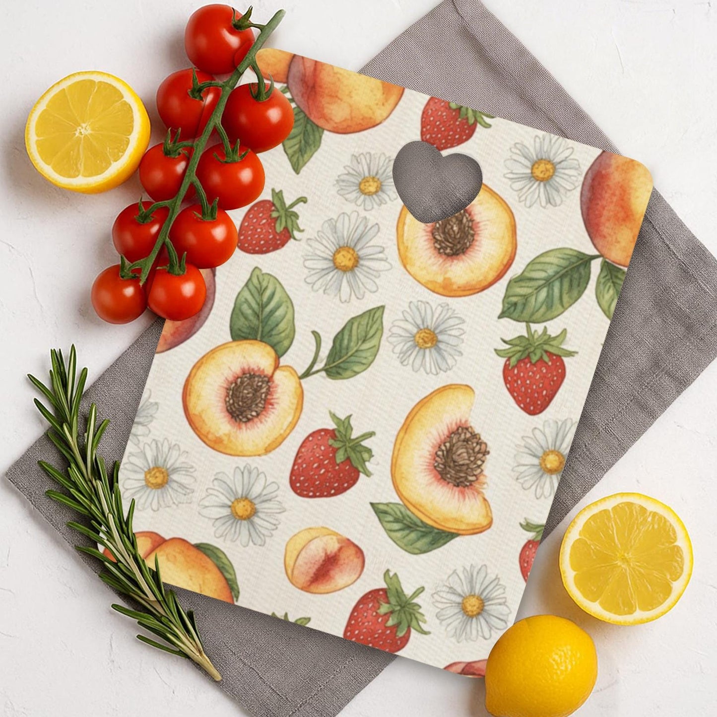 Bamboo Fruit Cutting Board Heart Cutout Summer Kitchen Decor Serving Tray Gift