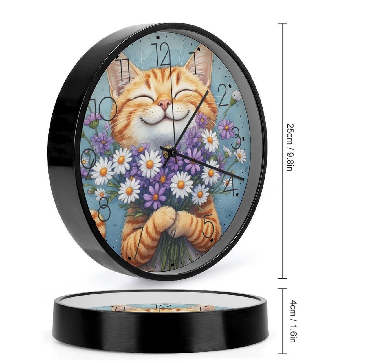 Happy Cat Wall Clock, Whimsical Animal Decor, PC Tempered Glass Art