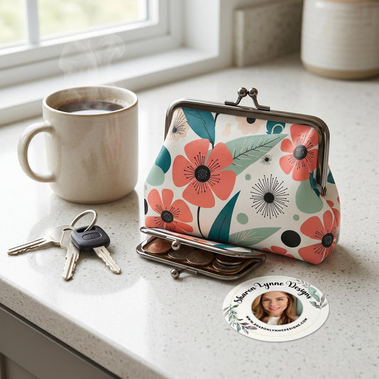 Vintage Floral Women's Leather Kiss Lock Coin Purse Small Wallet Change Holder Gift