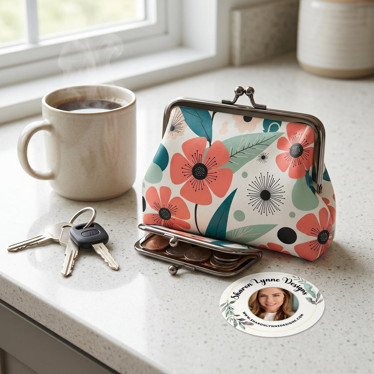 Vintage Floral Women's Leather Kiss Lock Coin Purse Small Wallet Change Holder Gift