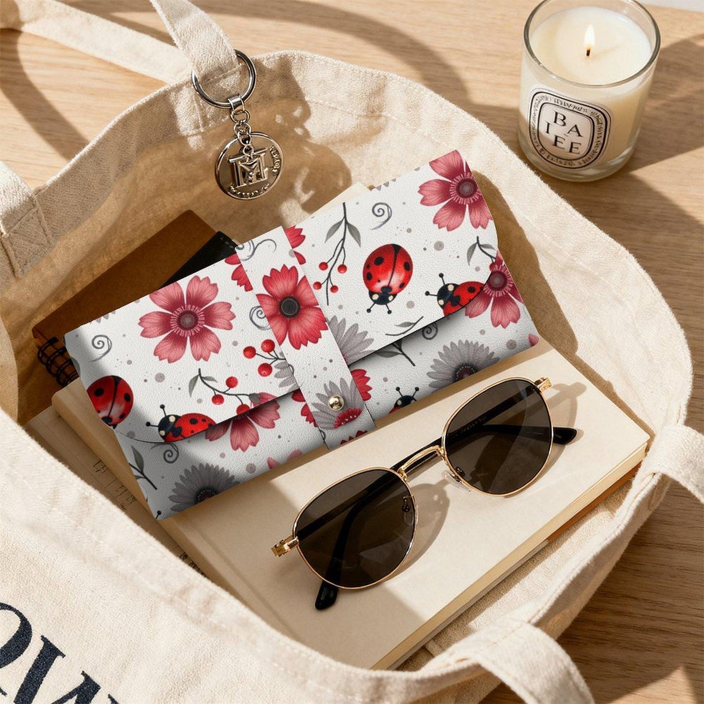 Ladybug Leather Eyeglass Case - Red Beetle Reading Glasses Holder Pouch