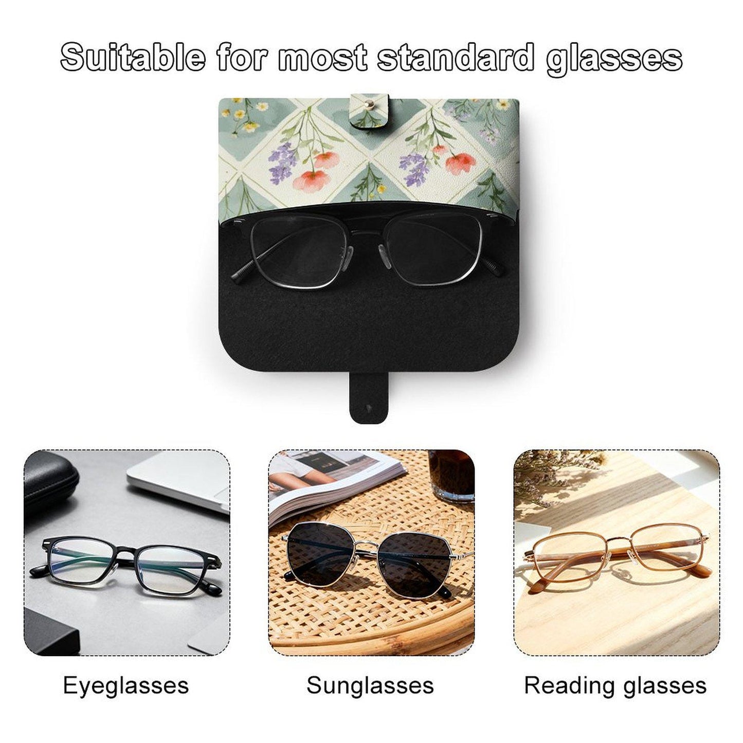 Floral Leather Eyeglass Case -  Glasses Holder with Botanical Pattern for Women