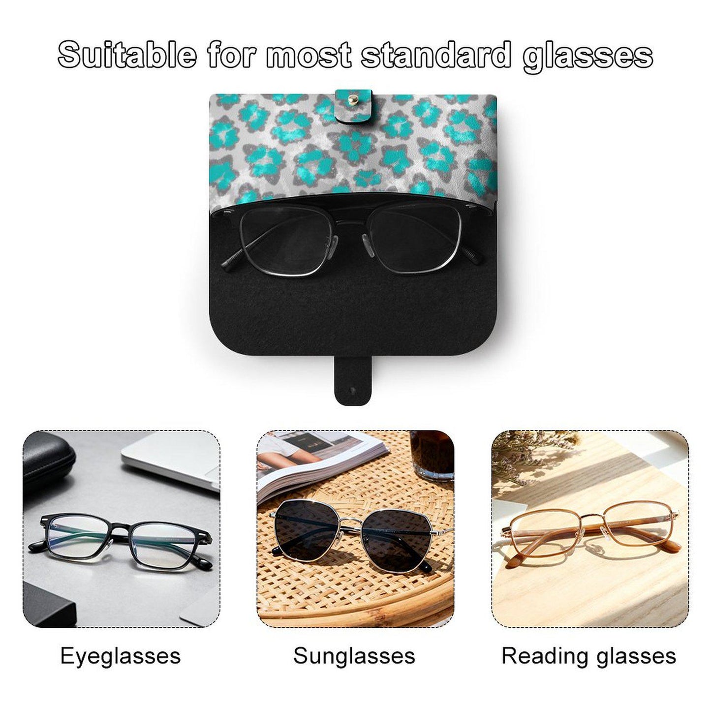 Cheetah Print Leather Eyeglass Case - Stylish Reading Glasses Holder Protective Pouch