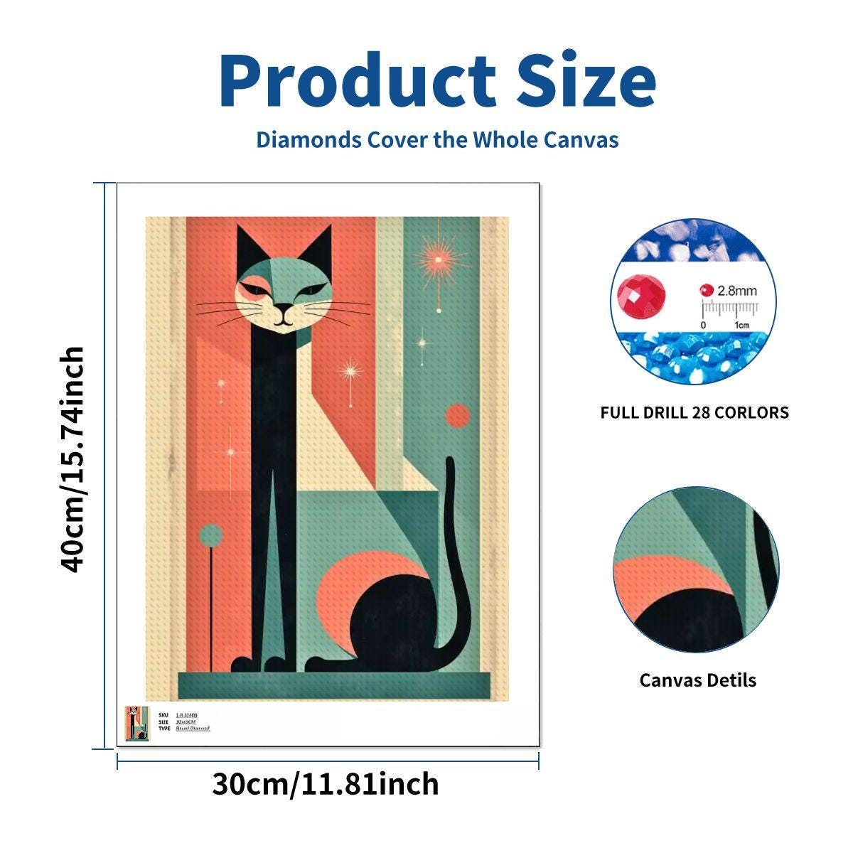 Retro Cat DIY Diamond Painting Kit - No Frame Included Mosaic Art Craft