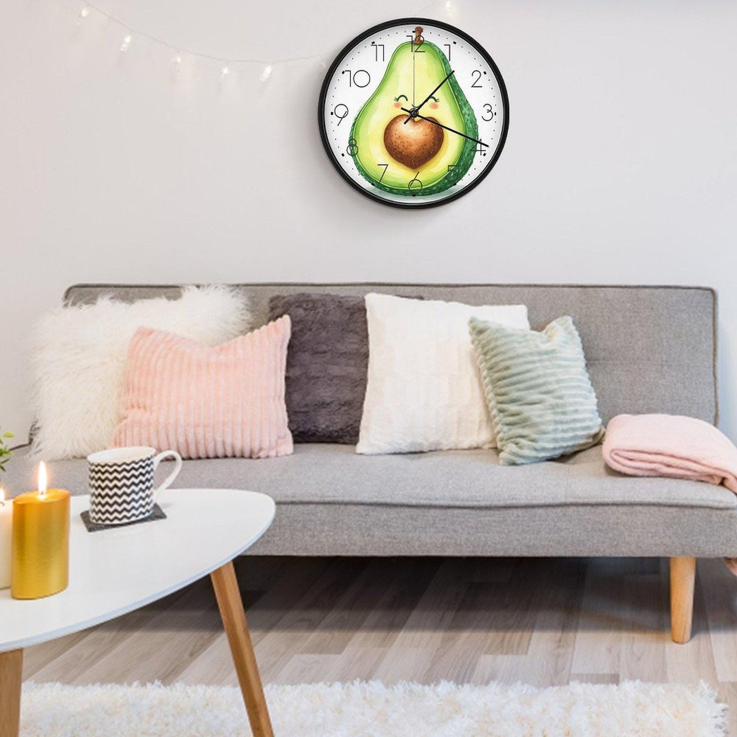 Happy Avocado Wall Clock - Kitchen Decor Timepiece Green Fruit Design Home Office Art