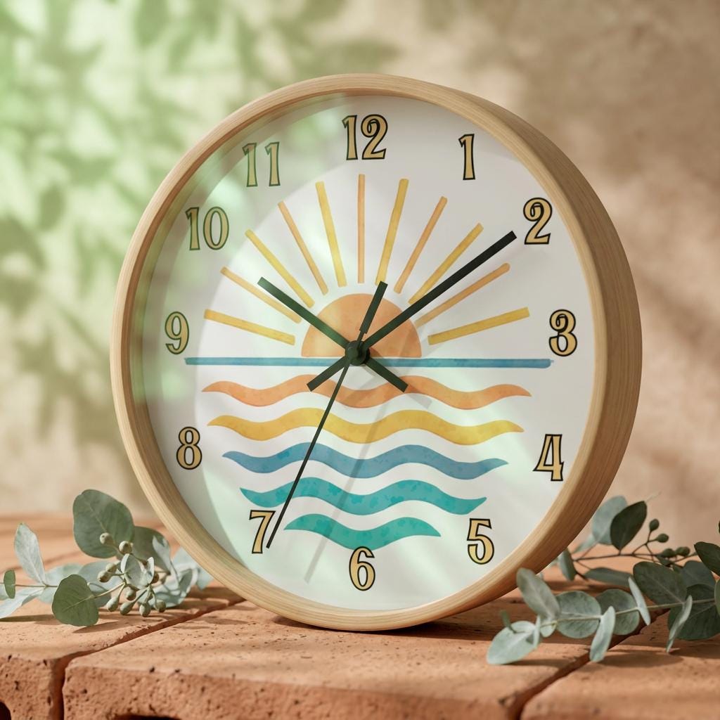 Sunrise Ocean Wave Wall Clock – Coastal Beach Nautical Home Decor Art