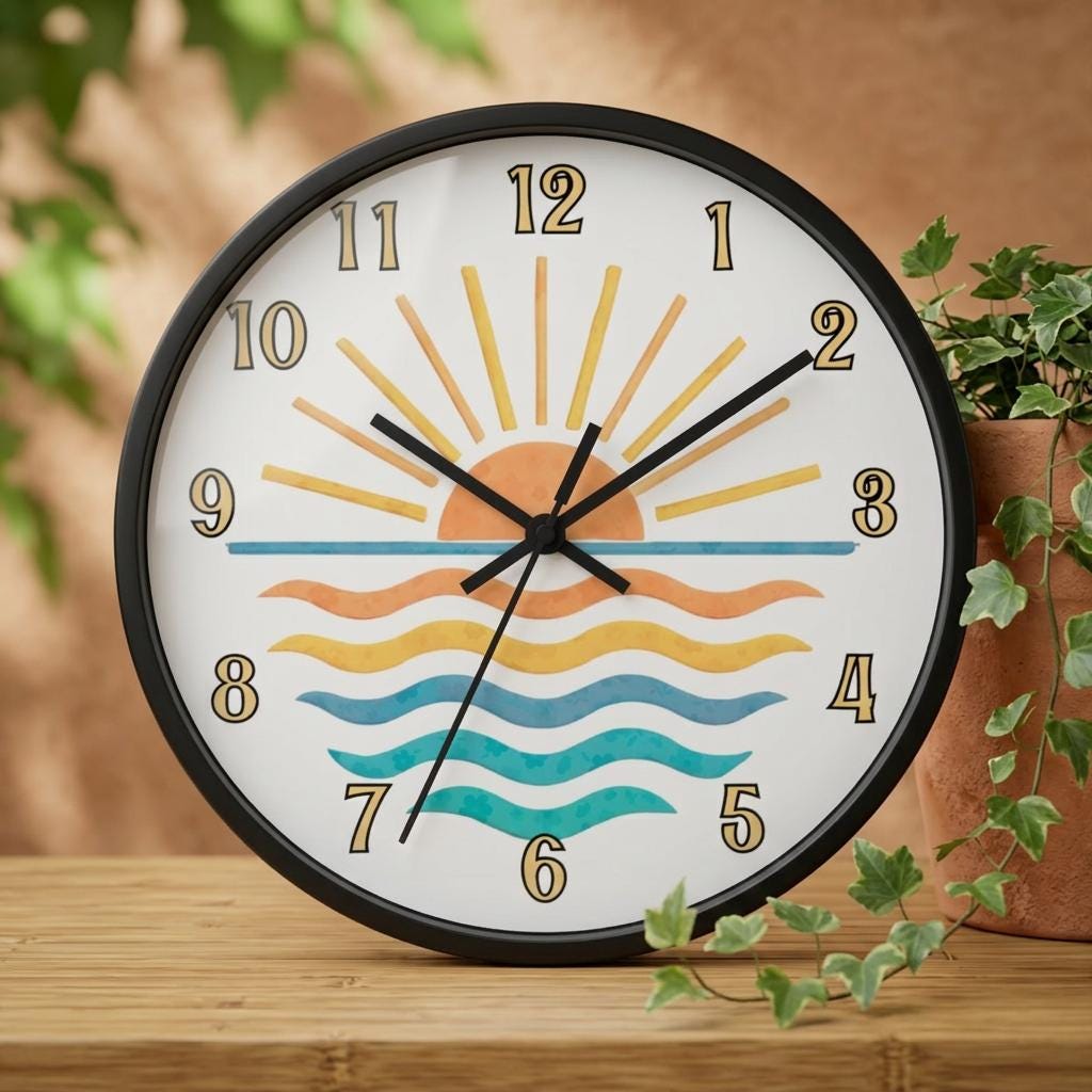Sunrise Ocean Wave Wall Clock – Coastal Beach Nautical Home Decor Art