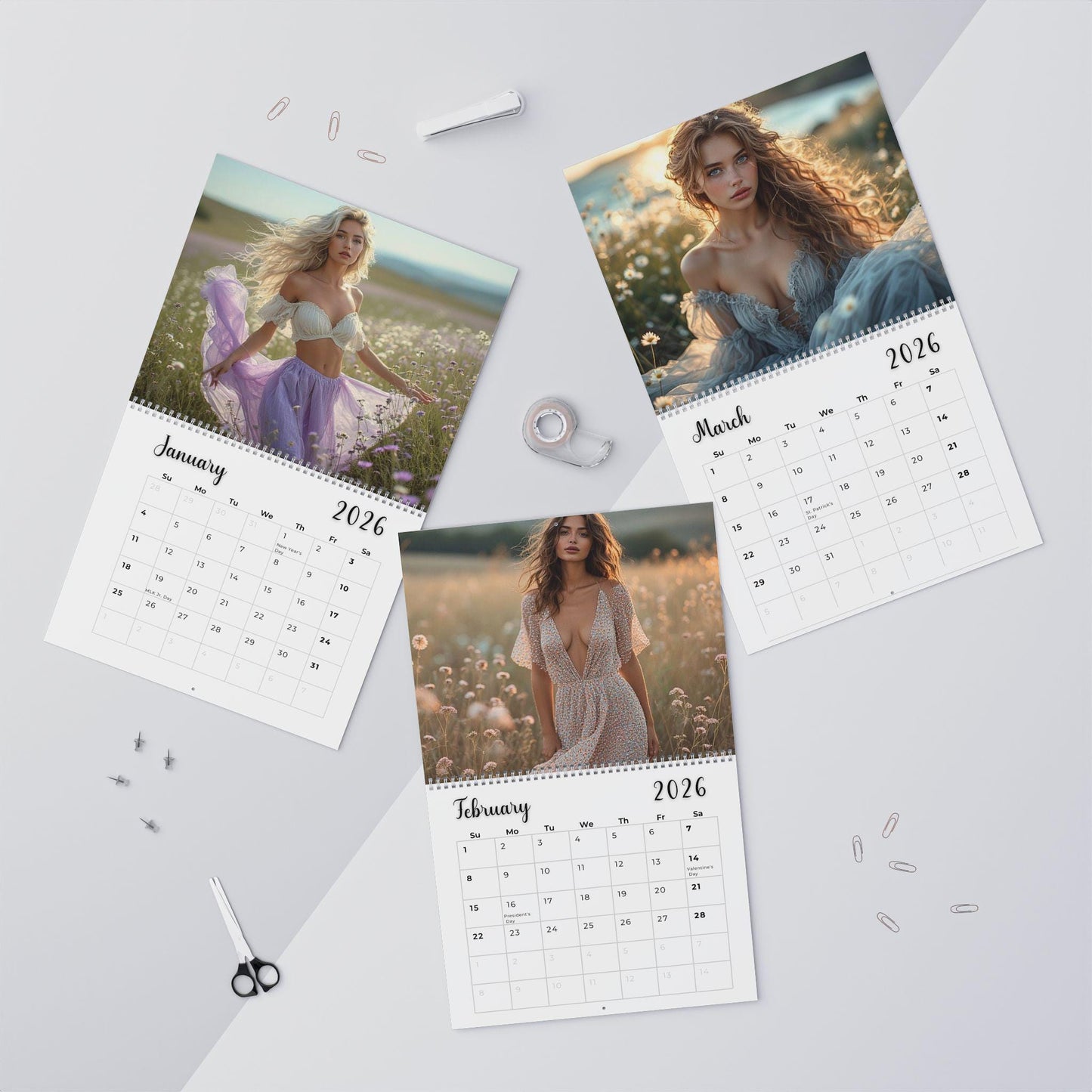 Fields of Desire Calendar , Female Art Monthly Planner Home Office Decor Gift Her