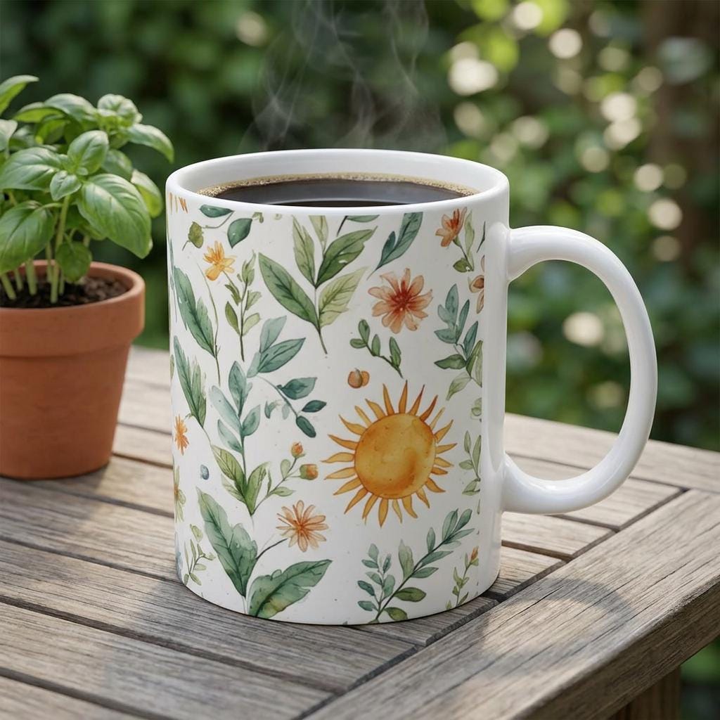 Watercolor Wildflowers Mug | Floral Botanical Ceramic Coffee Cup