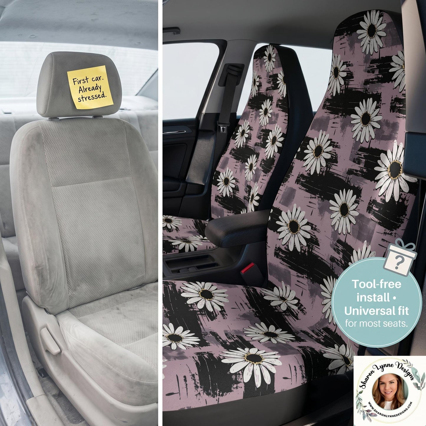 Gothic Daisy Car Seat Covers, Polyester, Universal Fit Set