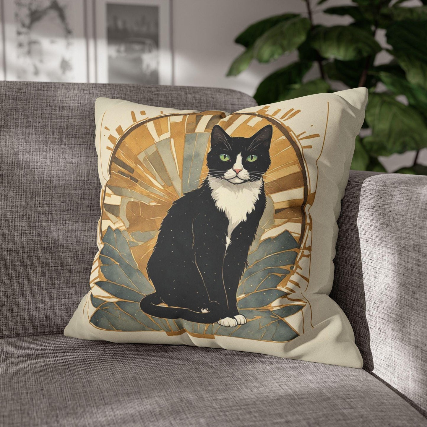 Tuxedo Cat Art Pillowcase | Faux Suede Square Pillowcase