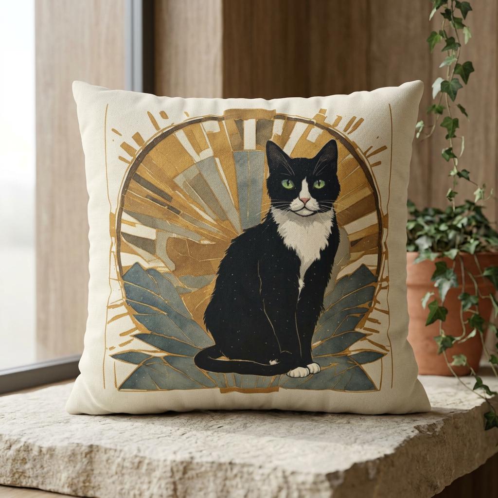 Tuxedo Cat Art Pillowcase | Faux Suede Square Pillowcase