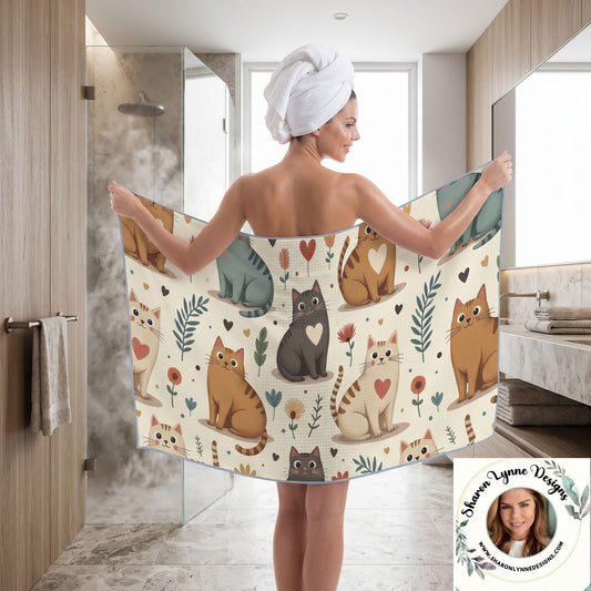 Soft Cat Bath Towel, Soft Waffle Fabric Cozy Absorbent 29x58 Inches