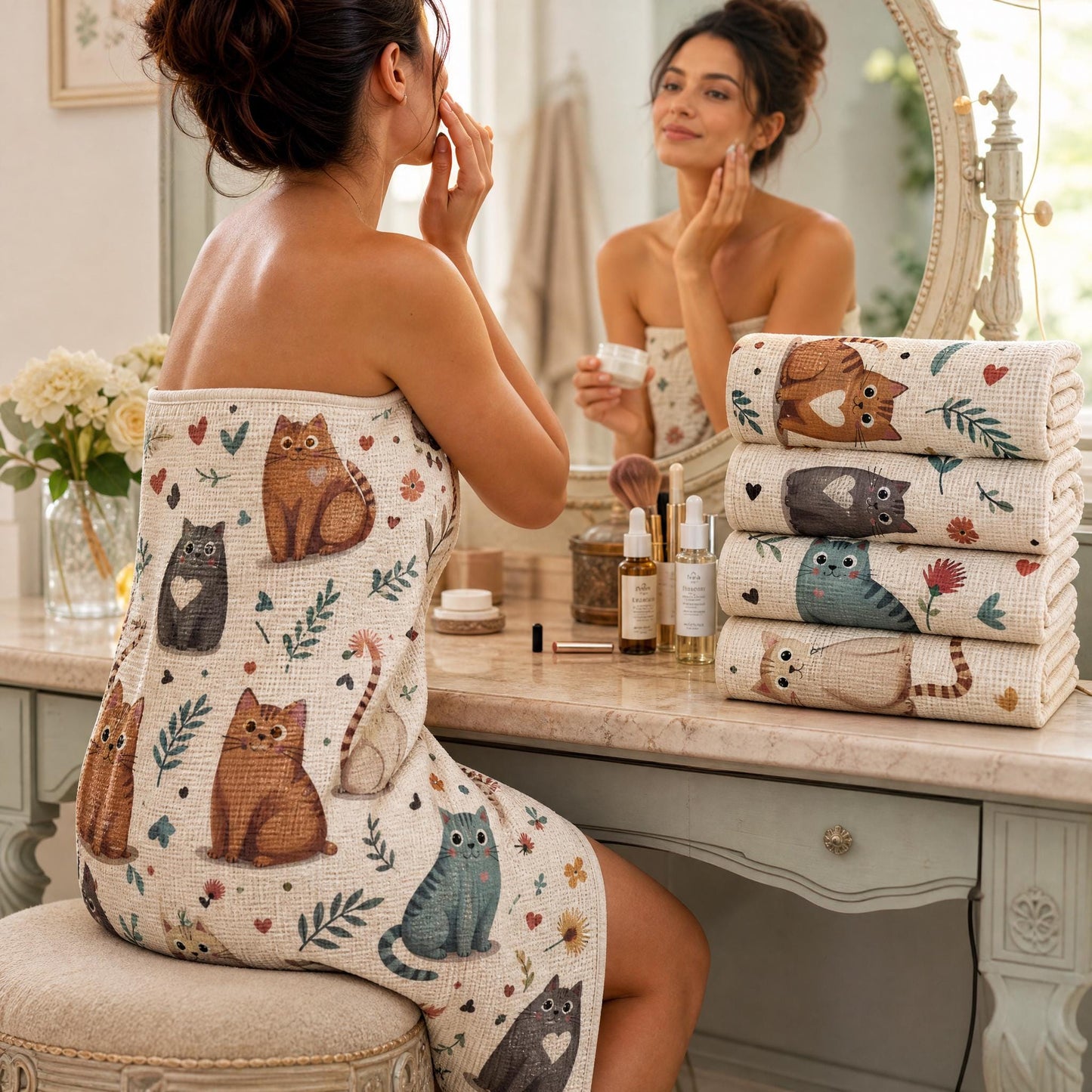 Soft Cat Bath Towel, Soft Waffle Fabric Cozy Absorbent 29x58 Inches