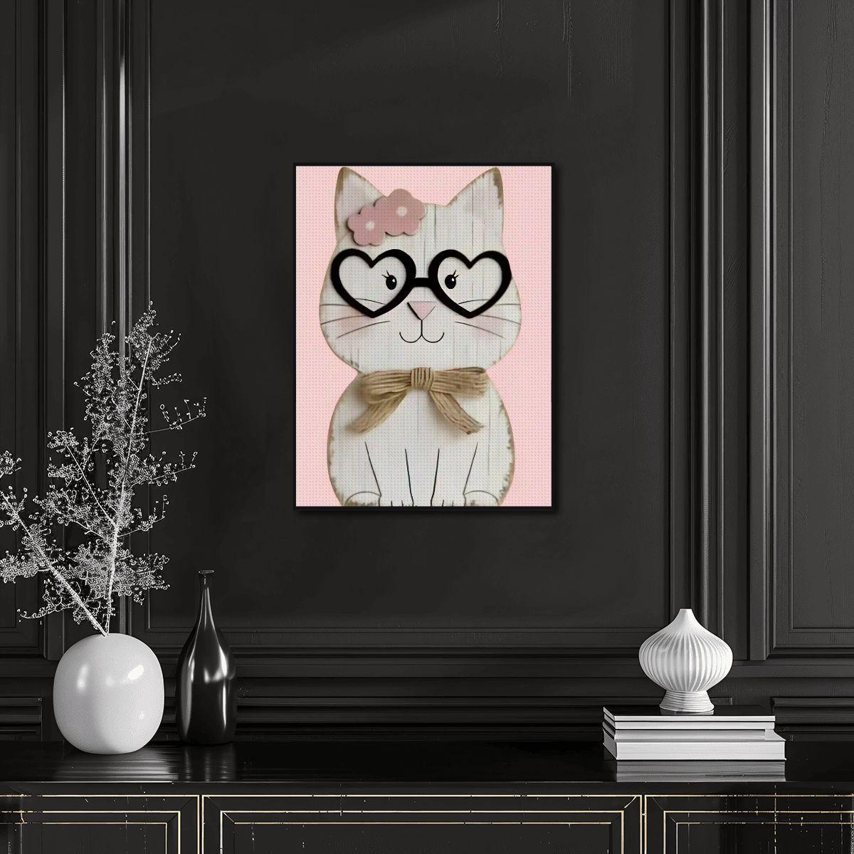 Smarty Cat Diamond Painting Kit – Heart Glasses Feline Art Craft Project (12x16 inches)