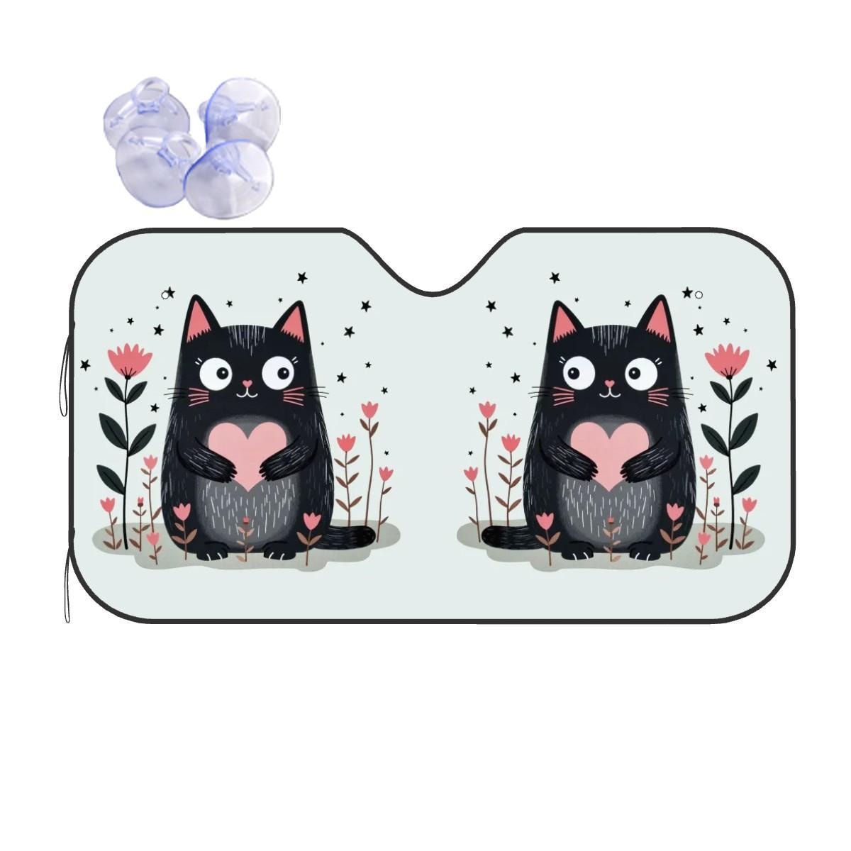 Cat Car Windshield Sun Shade Stiff Version - Blue Auto Window Protector Heat Shield