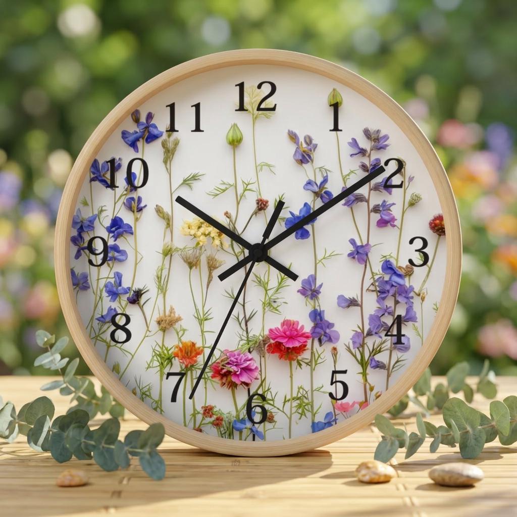 Floral Minimal Wall Clock Modern Round Silent Home Decor Living Room Kitchen Office