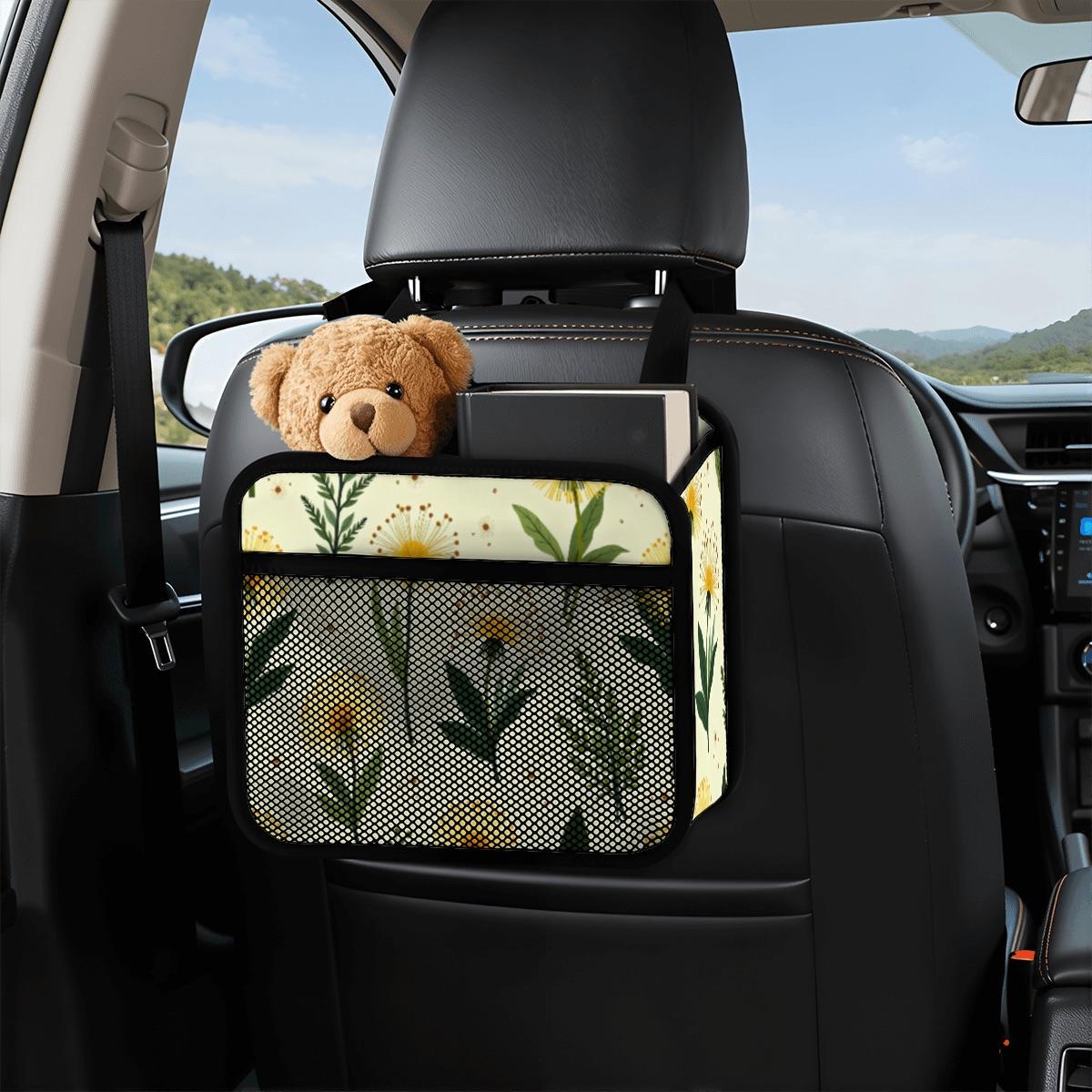 Yellow Flower Car Seat Organizer - Floral Auto Storage Caddy for Travel Organization